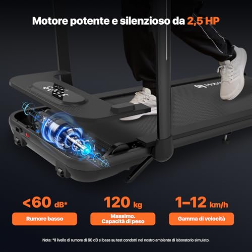 Mobvoi Home Treadmill SE Inclinato Tapis Roulant Elettrico 1-12km/h Pieghevole 3 in 1 Tappetino da Passeggio Portatile Compatto da 2,5HP con Display LED Telecomando per Ufficio Domestico - Immagine 4
