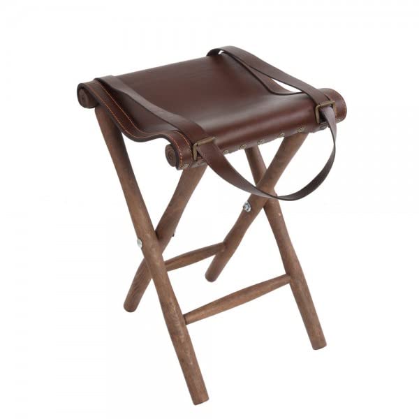 Silla de Caza de Tijera con Asiento en Piel de bovino y Patas torneadas en Madera de Haya