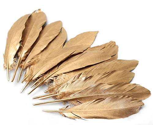 6-8 Inches Golden Goose Feathers, Natural Double-Sided Sprayed Golden Goose Feather, Craft Plume For Decorate Clothing, Hair, Cakes, Festive, Weddings, Party, Pack Of 30 #TOP18