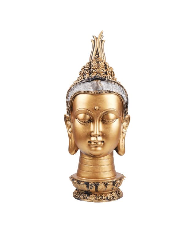 Image of THE WHITE INK DECOR Gold Toned Buddha Head Figurine for Home Decor, Vastu, Feng Shui, Religious Gift, Good Luck Idol Table Showpiece (16 Inches)