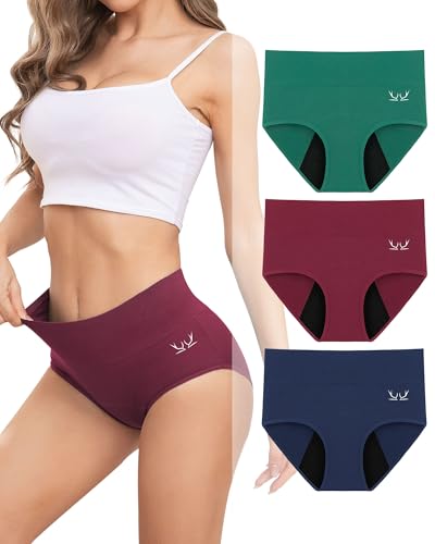Image of Rdiner Heavy Flow High Absorbency Period Underwear Women, Leakproof Panties Postpartum Menstrual Hipster Briefs Teens 3 Pack