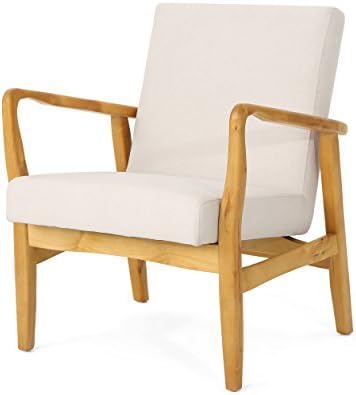 Christopher Knight Home Isaac Mid Century Modern Fabric Arm Chair, Ivory, Walnut 28.5D x 26.3W x 31.75H in