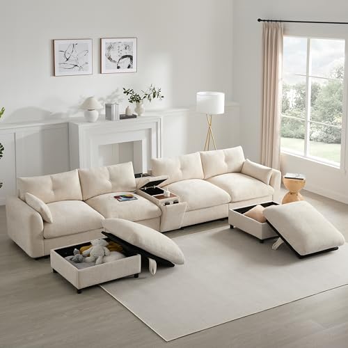 FANYE 142-inch Oversized Reversible Modular Sectional Sofa with Movable Ottomans,Comfy