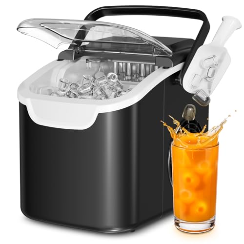 Countertop Ice Maker Machine, 8 Bullet Ice in 6 Mins, 26.5lbs/24Hrs, Self-Cleaning Portable Design with Selectable Ice Size & Touch Display for Home/Office/Bar