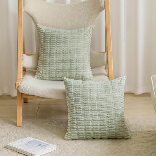 Home Brilliant Corduroy Pillow Covers 20x20 Light Green Set of 2