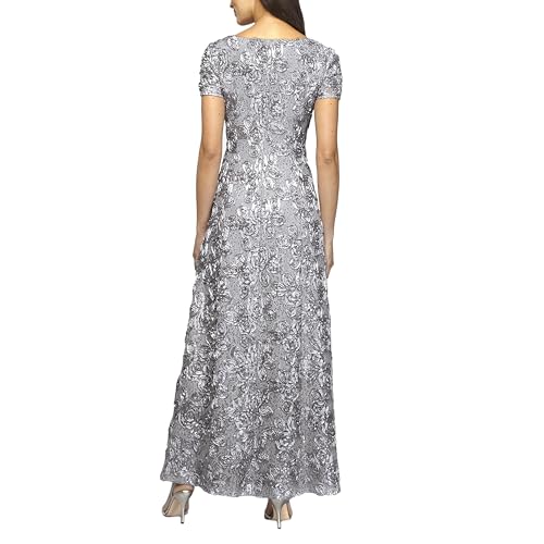 Image of Alex Evenings Women's Long Rosette Mother of The Bride Dress with Short Sleeves