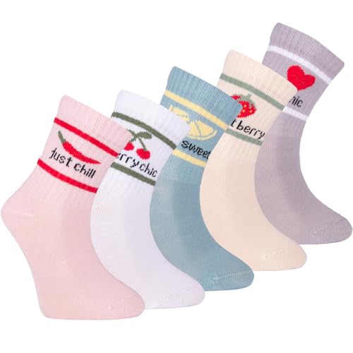 Petit Minou Noodle Seamless-Toe Turkish Cotton Crew Socks - Cool Comfort 5-Pack Kids Socks (US, Age, 7 Years, 9 Years, Tasty)