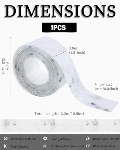 KGDUYC Dichtungsband Selbstklebend Dichtungsstreifen PVC Fugendichtungsband Wasserdichtes Dekoratives Klebeband Für Küche Waschbecken Dusche Wanne Toilette Kantenschutz Weißer Marmor - 3.2m