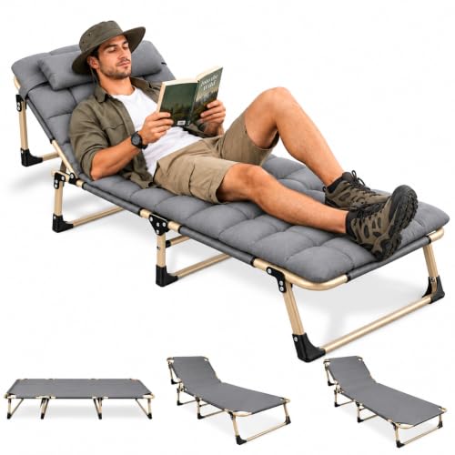 Image of Folding Bed Single for Sleeping with Mattress for Adults Foldable Recliner Bed with Removable Cushion Mattress and Pillow Camping Bed for Travelling Suits Upto 150KG (193cmx67cm X33cm)