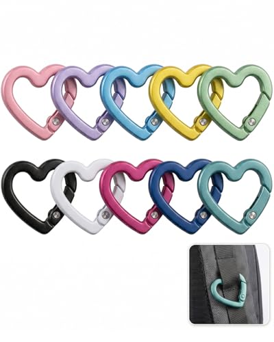 YAPKOLV 10 pièces mini carabine coeur couleur - petit porte-clés carabine crochet pour l’artisanat DIY, sacs à dos, sacs à main et porte-clés, clip de plume solide.