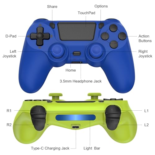 SHINXIN 2 Pack Wireless Controller Compatible with PS4/Slim/Pro/PC with Dual Vibration/3.5mm Audio/Type-C Port and 2 pcs Type-C Cable - Image 6