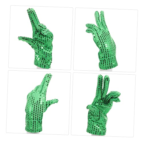 Green Sequin Stage Performance Gloves for Dance Party Breathable Flexible Decorative Gloves for Soft Hand Protection Accessory3