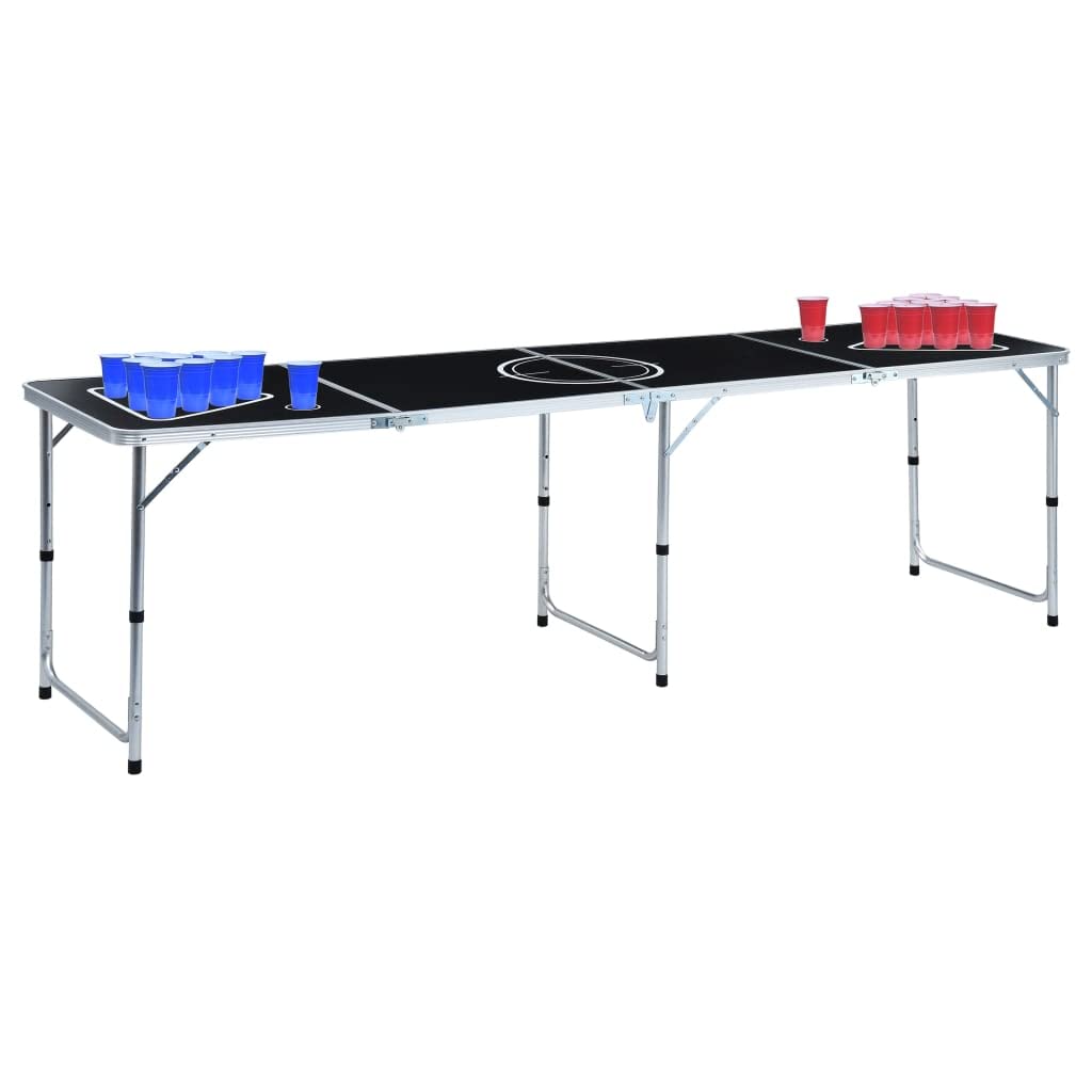Tavolo da Beer Pong pieghevole con tazze e palline, portatile, pieghevole, regolabile in altezza, per feste, giardino, campeggio, JGA, all'aperto, in alluminio resistente, design leggero