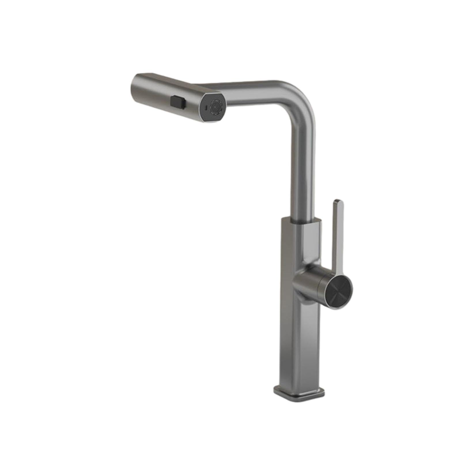 BHFPFZA All Copper Kitchen Faucet Mixer Taps with Pull Out Sprayer Hot and Cold Water Splash Proof Design Gun Gray