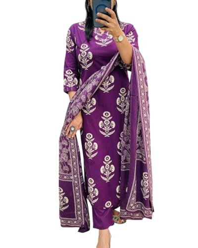 Image of Rangnavi Women's Floral Printed Stright Kurta with Pant & Dupatta Set | Kurta set