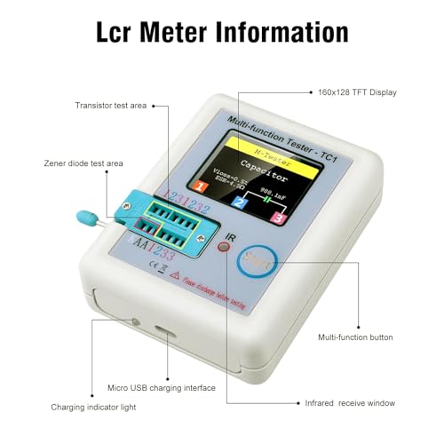LCR TC1 Meter Transistor Tester RUIZHI LCR-TC1 Transistor Tester Inductance Capacitance Resistance ESR One-Key-Bedienung grafisches Display Automatische Abschaltung für die Prüfung von Bauteilen