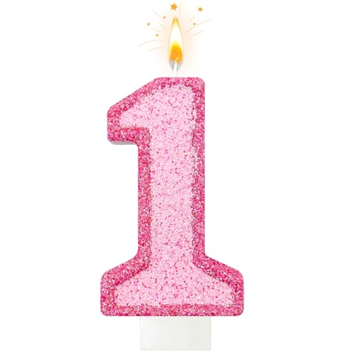 NHJINX Pink Glitter Number Cake Candle, Sparkly Dual-Tone Pink Cake Topper for Decorative Display