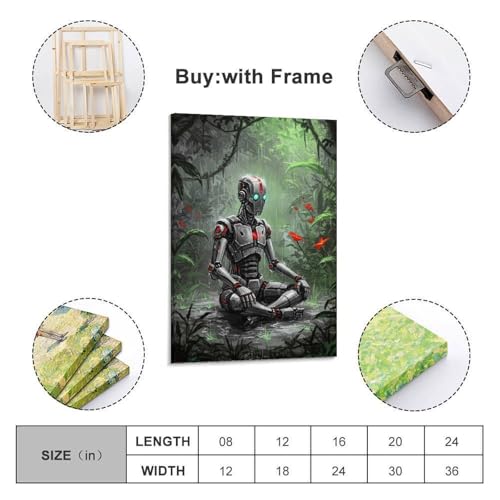 Robot en Méditation Jungle Illustration Rétro Toile Durable POLIUAWS