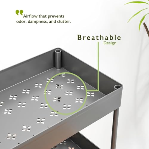 Image of TEKCOOL Plastic Storage Rack for Bedroom /Shelf for Bedroom /Bathroom Storage Rack /Trolley for Kitchen Storage /Multipurpose Storage Rack (Black, 3 Layer)