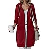 Zipped Hoodies for Women UK Hoode Sweatshirt with Pockets Women Fall And Winter Long Hooded Sweatshirt Jacket Solid Color Long Sleeve Raglan Sleeves Hoodie Casual Fashion Jacket Casual Hoodie Wine #2