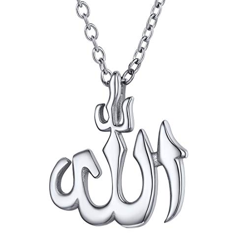 U7 Allah Pendant Necklace with Chain Platinum / 18K Gold Plated Muslim Jewelry Islamic Pendant 01.Polished Stainless