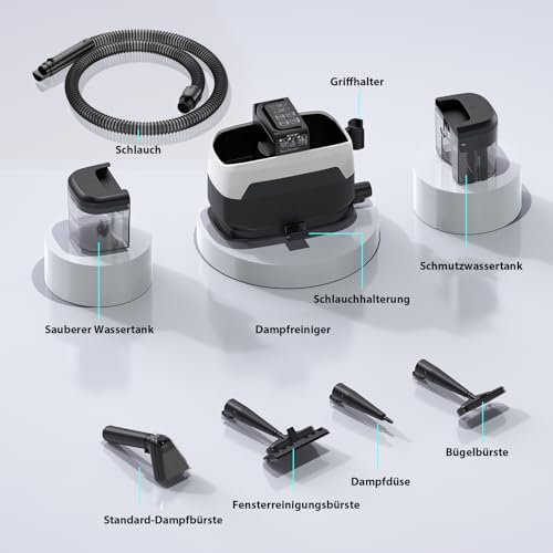 Sealong Dampfreiniger 1650W, Nasssauger mit 1250ML Wassertank, Waschsauger Teppichreiniger mit Hochtemperaturdampf für Teppich, Sofa, Vorhänge, Polster, Autositz, 12 kPa - Schwarz