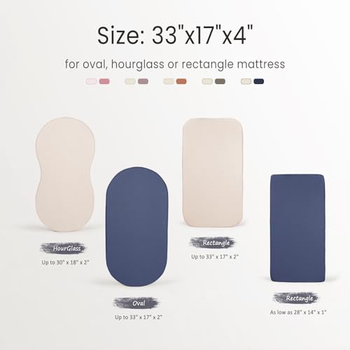 Image of lulumoon Baby Muslin Bassinet Sheets: Cotton Bassinet Sheets Neutral for Boys and Girls - Fitted for Oval Rectangle or Hourglass (Navy & Cream, Standard Bassinet)