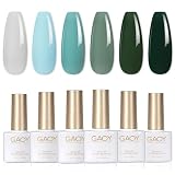 GAOY Green Gel Nail Polish Set, 6 Colors Dark Forest Green Blue Gray Soak Off UV Light Cure Gel Polish Kit for Salon and Nail Art DIY at Home