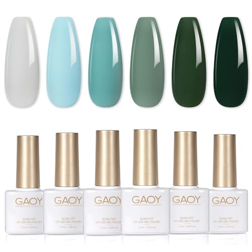 Image of GAOY Green Gel Nail Polish Set, 6 Colors Dark Forest Green Blue Gray Soak Off UV Light Cure Gel Polish Kit for Salon and Nail Art DIY at Home