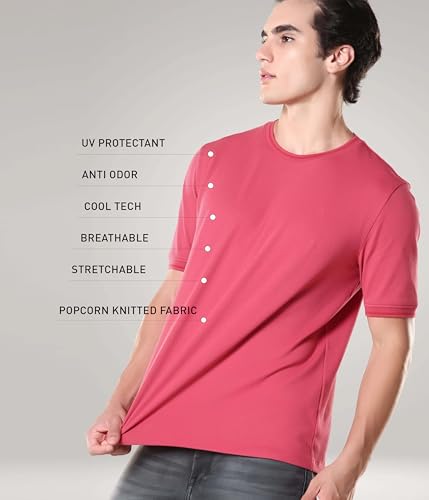Image of TURMS Men's Ice Cool Tech Round Neck T-Shirt, Odor Control, Stretchable & Breathable, Cotton Rich Fabric, Half Sleeve