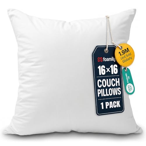 Image of Foamily Couch Pillows Inserts 16x16 Premium Decorative Pillows for Couch, Bed & Living Room, Soft Fluffy Throw Pillow Inserts for Home Decor