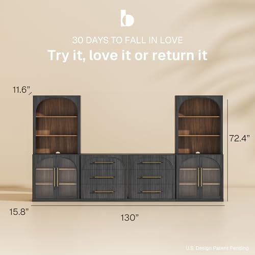 Image of BELLEZE Jagger 130 inch Wall Unit 6-Piece Modular TV Stand - Ebony