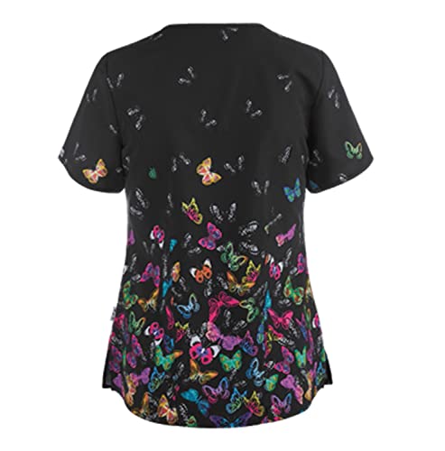 OIOLOYJM Printed Scrub Tops Women V Neck Short Sleeve Plus Size Scrubs for Womens Nursing Uniforms Shirts with Pockets