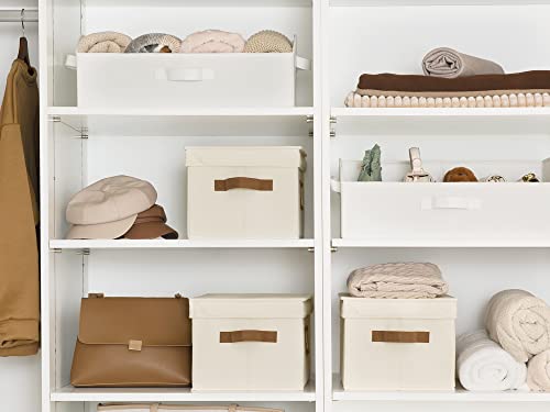Storageworks Decorative Storage Baskets For Shelves, Closet Storage Bins With Lids And Pu Handles, Hand Wash, Canvas, Ivory White, Large, 3-Pack #TOP3
