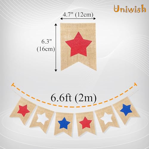 Uniwish-Red-White-and-Blue-Stars-Banner-Patriotic-4th-of-July-Decorations-American-Independence-Day-Garden-Flag-Garland-Burlap-Bunting-Sign Uniwish Red White and Blue Stars Banner Patriotic 4th of July Decorations American Independence Day Garden Flag Garland Burlap Bunting Sign