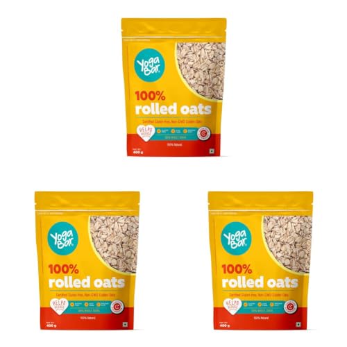 Image of Yogabar 100% Rolled Plain Oats 400G | Premium Golden (Pack of 3)