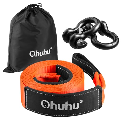 Tow Straps with Shackles, Ohuhu Heavy Duty 3" x 20ft Recovery Strap Kit with Hooks, 31,944 lbs Break Strength, Triple Reinforced Loop & Protective Sleeves, 3/4" D-Ring Shackles for Truck Jeep SUV ATV by Ohuhu - Used condition - US$33.64