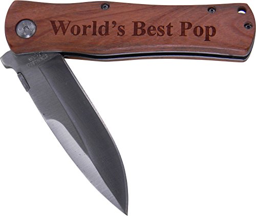 World's Best Pop Folding Pocket Knife - Great Gift for Father's Day, Birthday, or Christmas Gift for Dad, Grandpa, Grandfather, Papa (Wood Handle)