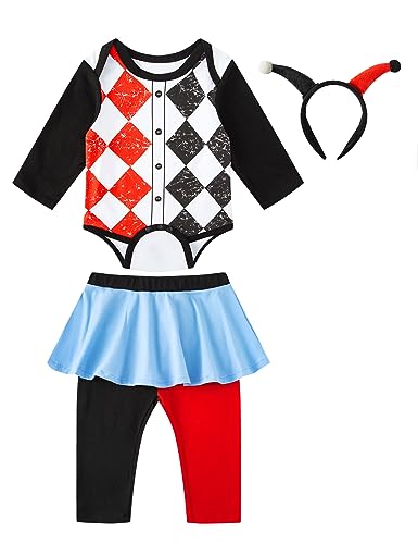 Fairy Sassy Harley Quinn Costume Black Red and Purple Halloween Clown Costumes Baby Girl Clothes (Purple, 12-18 Months)
