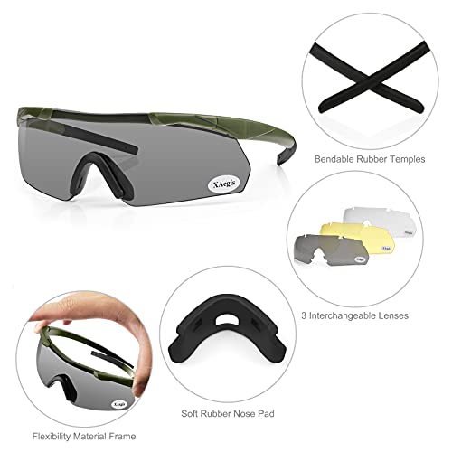 Xaegistac Tactical Shooting Glasses With 3 Interchangeable Lens High Impact Eye Protection (Armygreen) #TOP1