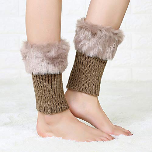 Image of Women Winter Faux Fur Boot Cuff Crochet Knit Boots Socks Short Leg Warmers