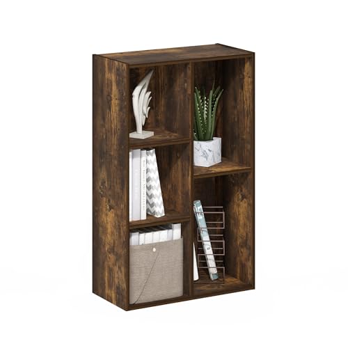 Image of Furinno LUDER Book Shelf, 5-Cube Bookshelf, Reversible Bookcase, 9.4 x 19.5 x 31.5, Easy Assembly, for Living Room, Bedroom, Home Office, Amber Pine