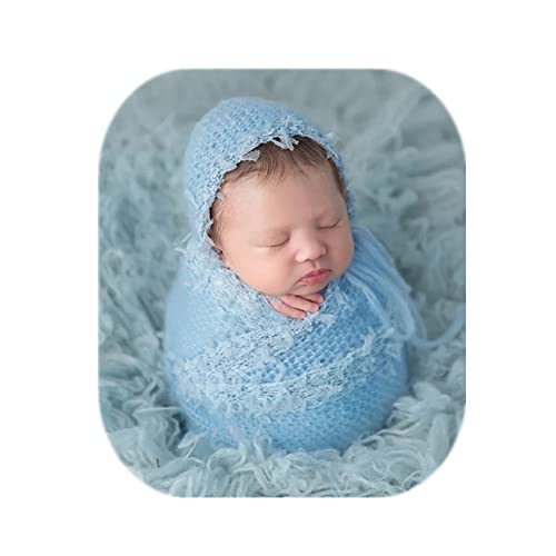 Vemonllas Newborn Infant Baby Boys Girls Photography Props Mohair Lace Hat and Wrap Blanket Cloth (Light Blue) by Vemonllas - Used condition - US$15.82