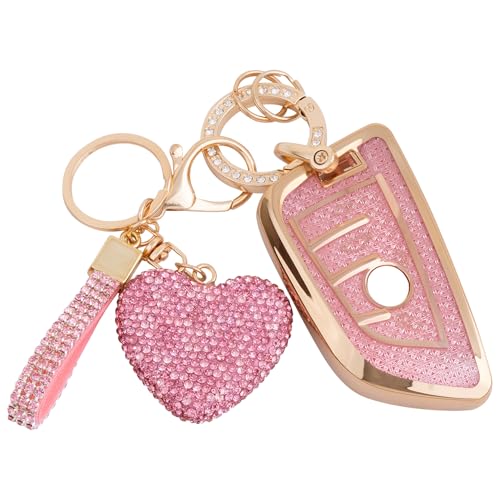 Meruns Compatiable with BMW key fob cover with Diamond Bling Keychain, Car Accessories Key holder Shell Compatiable with BMW X1 X2 X3 X5 X6 X7 GT and Series 2 3 4 5 6 7 8,Gold Pink by Meruns - Used condition - US$16.74