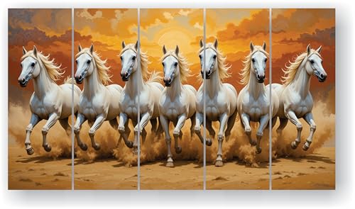 Image of RAVLEX Running Horse Wall Painting for Living Room, Wooden Framed UV Printed Wall Art for Bedroom, Office, Hotel and Drawing Room, Multi Panel Decorative Painting, 24 x 48 Inch