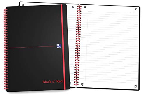 Oxford 400047655 Spiralbuch Black n’ Red DIN A5 liniert flexibler Deckel 70 Blatt schwarz/rot Notizblock Schreibblock Collegeblock