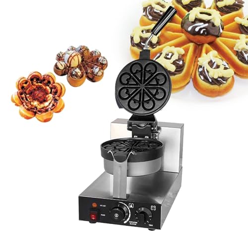 Image of Commercial Electric Waffle Maker Single Head Non-Stick Round Waffle Maker, Stainless Steel Body, 1300W, 50-300℃ Temperature and 1-5h Time Control, for Household Bakeries Snack Bar ( Color : Style2 )