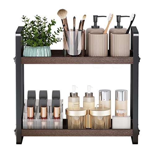 Image of HNRLOY Bathroom Counter Organizer,Bathroom Countertop Organizer,Counter Shelf,Countertop Storage,Organization and Storage,Makeup Shelf,Sink Caddy(Brown 2 Tier)