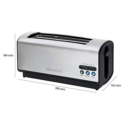 Clatronic TA 3687 4 Scheiben-Langschlitztoaster, Auftau-/Aufwärm-/Schnellstoppfunktion, Stufenlos einstellbarer Bräunungsgrad, Zentrierungsfunktion, Edelstahlgehäuse, Schwarz/Edelstahl