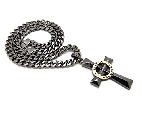 Veritas Aequitas Cross Boondock Saints Pendant 9mm/20" Cuban Chain Necklace RC4355 (Hematite/Gold)3
